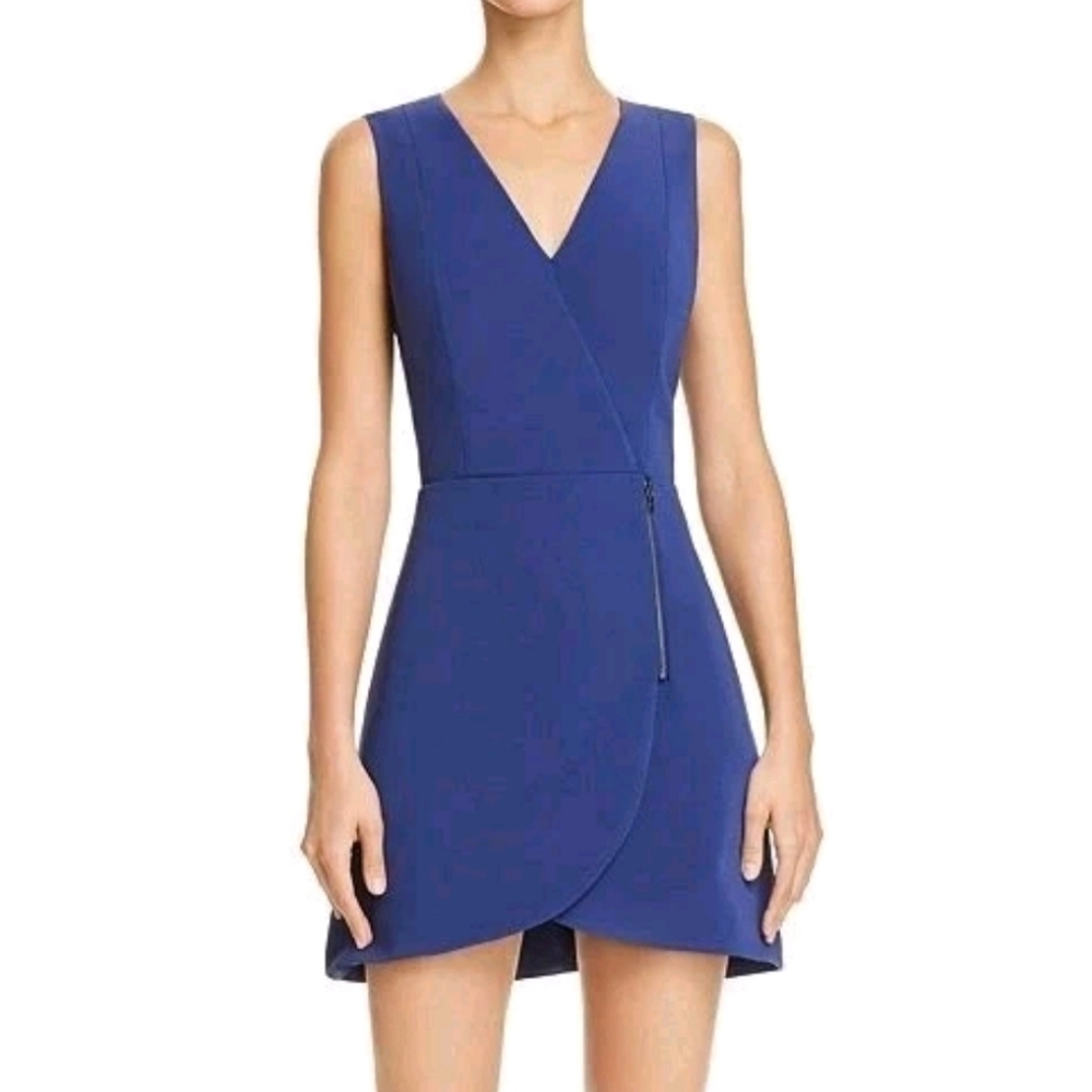 Alice Olivia Lennon Mini Short Dress Indigo Blue Zip Sleeveless V Neck A Line 6